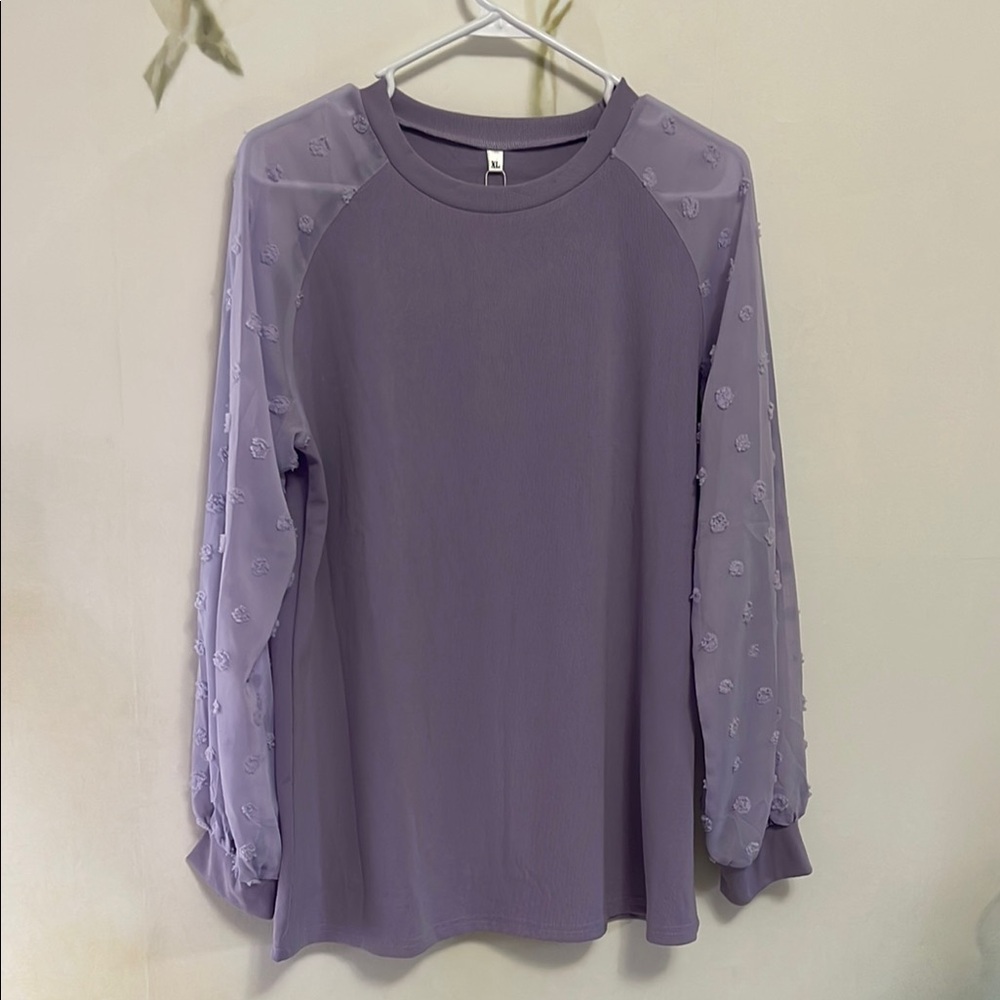 Jim Tang Lavender Long Sheer Sleeve Top